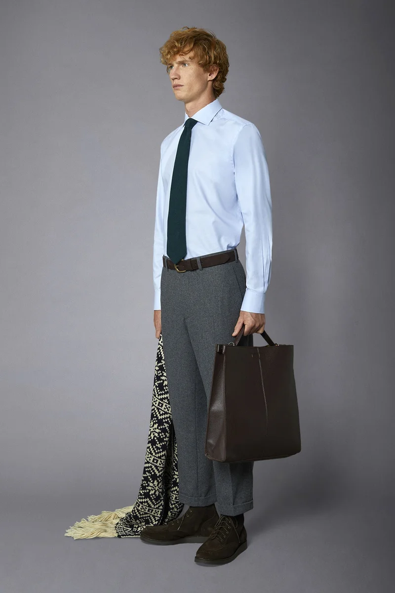 Doppelganger Blue Men's regular fit french collar classic shirt dobby fabric - Sky for Men | Best Price UAE