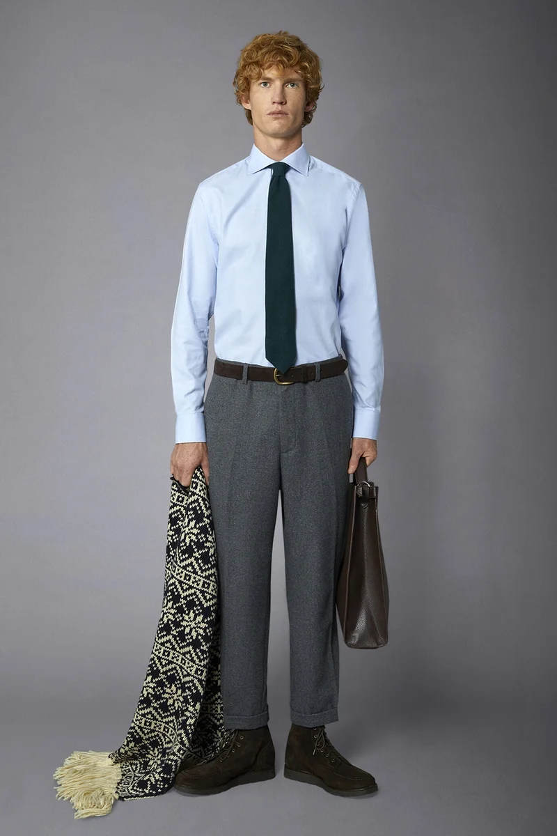 Men's regular fit french collar classic shirt dobby fabric - Sky
