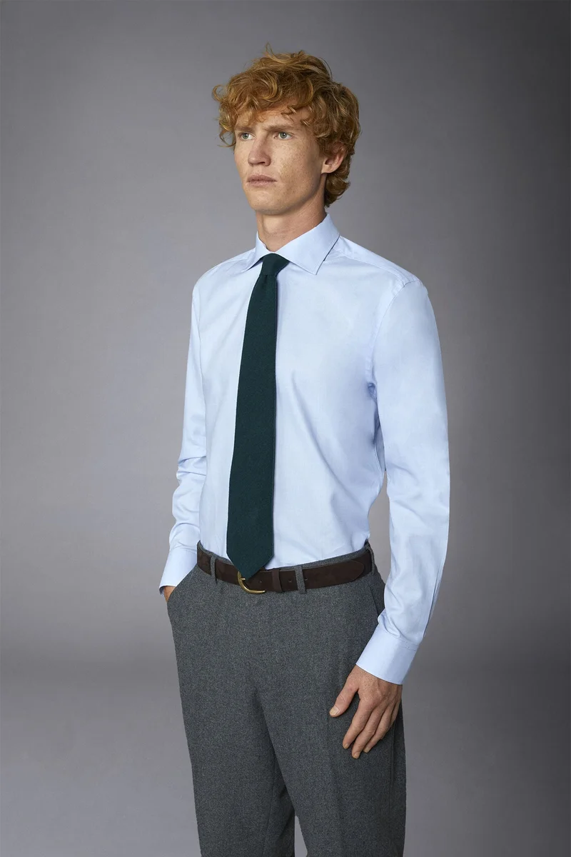 Doppelganger Blue Men's regular fit french collar classic shirt dobby fabric - Sky for Men | Best Price UAE