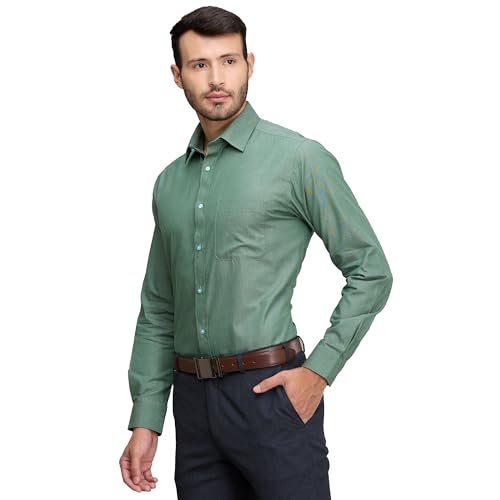 Raymond Men's Slim Fit Formal Shirt | Pure Cotton Solid Design Semi Cutaway Collar Office Wear Dark Green - Image 3