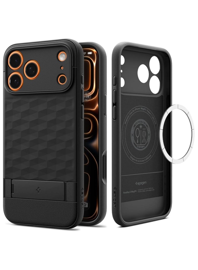 Spigen Parallax S MagFit for iPhone 17 Pro MAX Case Cover MagSafe Compatible [Built-in Kick Stand] - Matte Black - Image 1