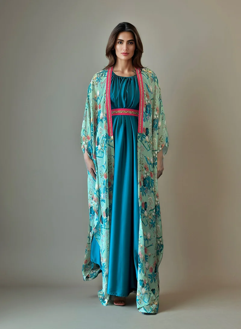 ECSTACY Printed Cape Dress Set