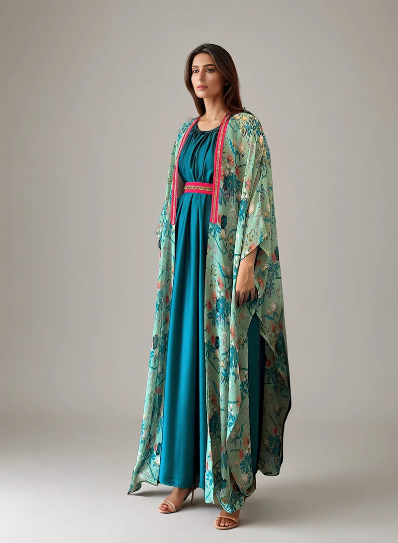 ECSTACY Printed Cape Dress Set