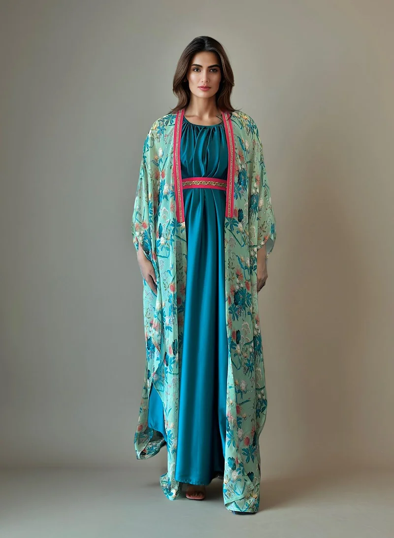 ECSTACY Printed Cape Dress Set