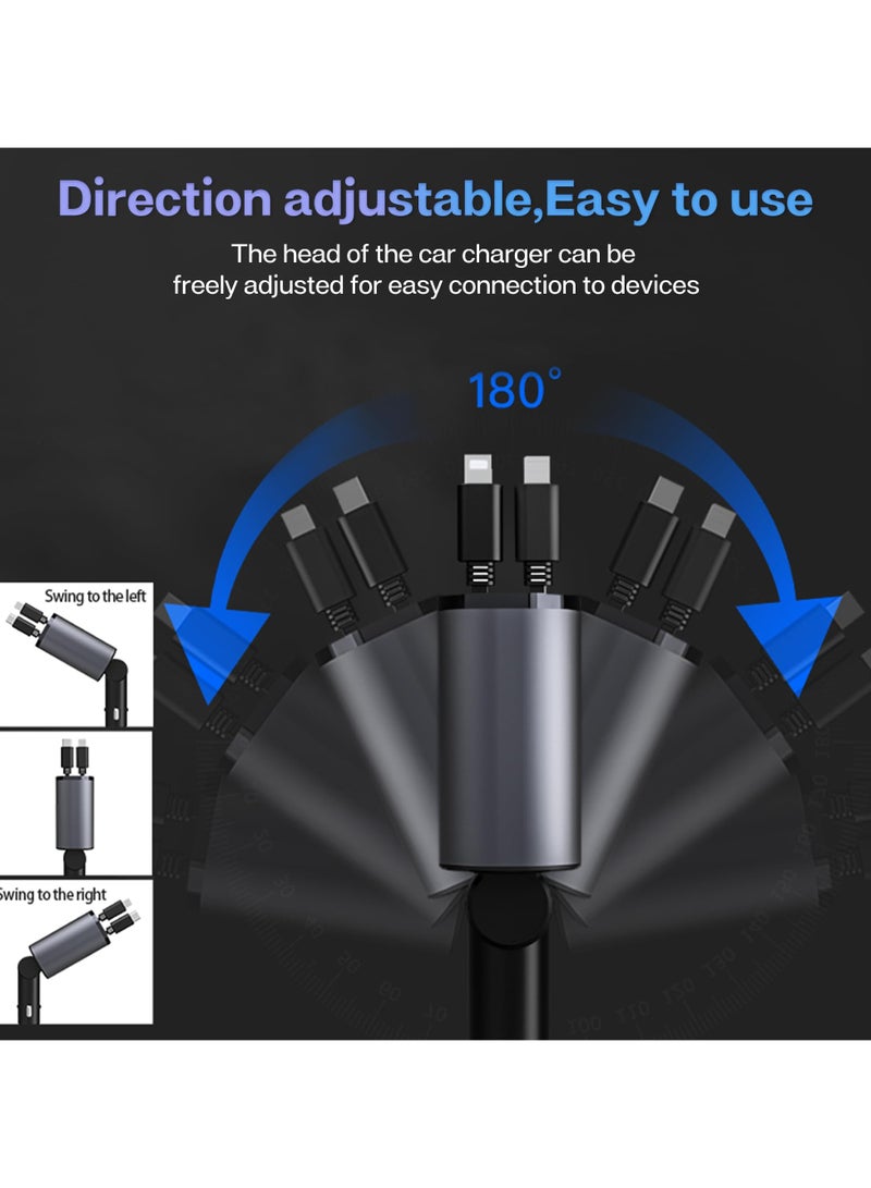 Retractable Car Charger with 66W, 4 in 1 Car Fast Charger for iPhone and Type C, Retractable Cables (31.5 inch) and 2 Charging Ports, Compatible with iPhone 15/14/13/12 Pro Max XR,iPad,Samsung,Pixel - Image 4