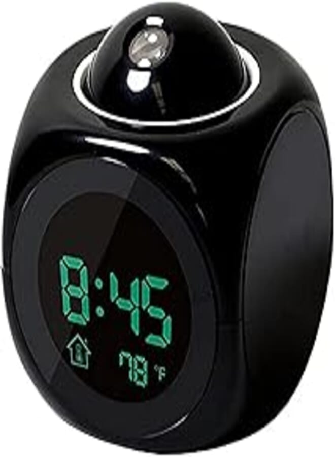 OR Multifunction Alarm Clock Digital LCD Display Voice Talking LED Projection Temperature Decor- black