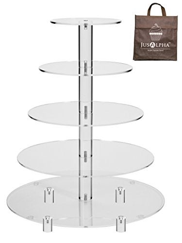 Jusalpha Large 5-Tier Cupcake Stand Acrylic Round Wedding Cake Stand/ Cupcake Tower/ Dessert Stand/ Pastry Serving Platter/ Food Display Stand (5RF) - Image 1