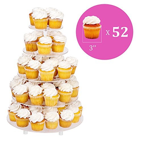Jusalpha Large 5-Tier Cupcake Stand Acrylic Round Wedding Cake Stand/ Cupcake Tower/ Dessert Stand/ Pastry Serving Platter/ Food Display Stand (5RF) - Image 2