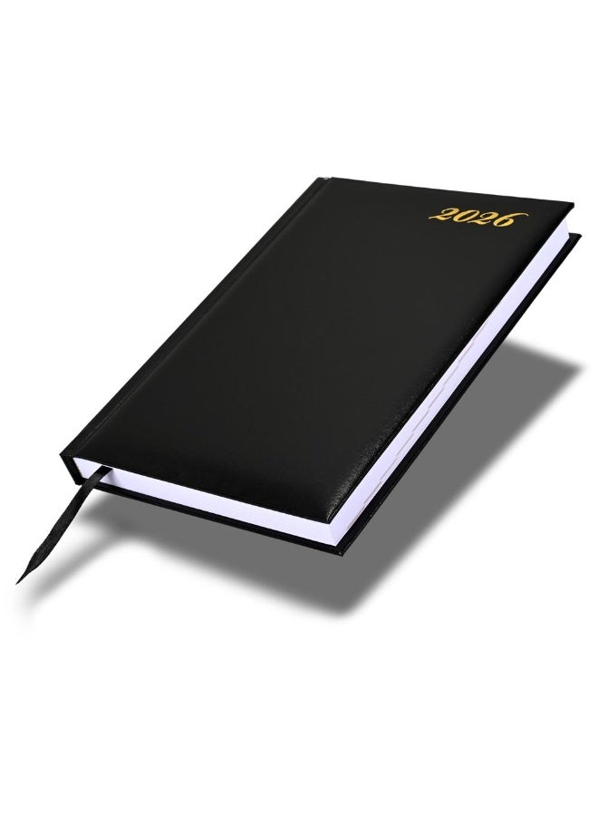 FIS 2026 International A5 Diary, 148x210mm, Hard Cover Vinyl Materials, 1 Day a Page Format, 7 Multi Languages, 60gsm White Paper, Black Cover - FSDI136-7V26BK - Image 1