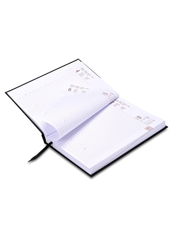 FIS 2026 International A5 Diary, 148x210mm, Hard Cover Vinyl Materials, 1 Day a Page Format, 7 Multi Languages, 60gsm White Paper, Black Cover - FSDI136-7V26BK - Image 4