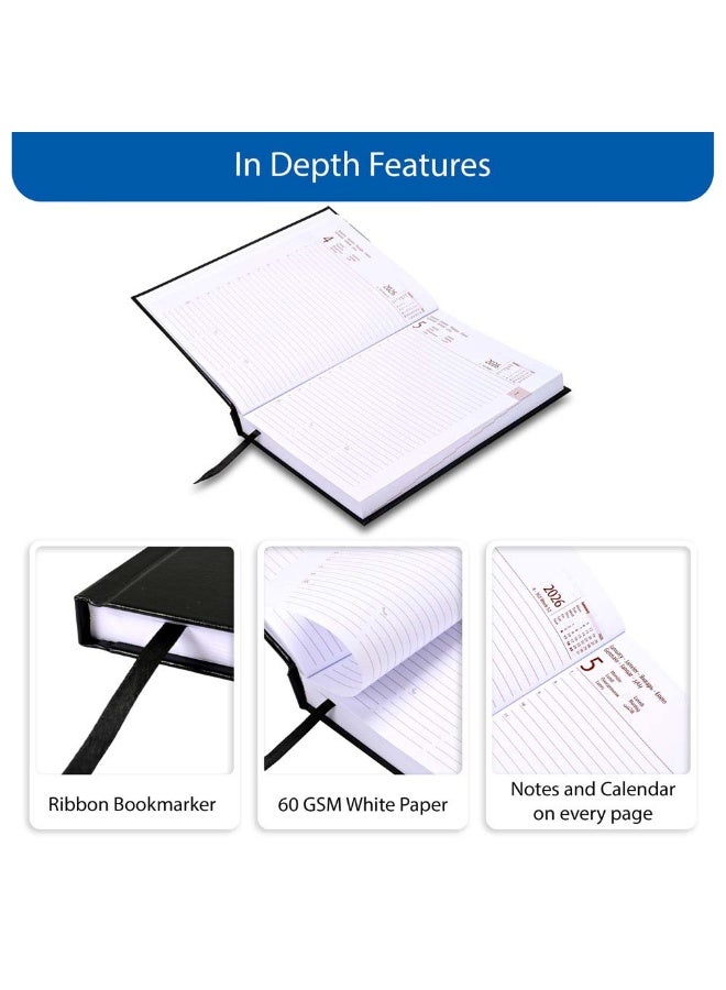 FIS 2026 International A5 Diary, 148x210mm, Hard Cover Vinyl Materials, 1 Day a Page Format, 7 Multi Languages, 60gsm White Paper, Black Cover - FSDI136-7V26BK - Image 5