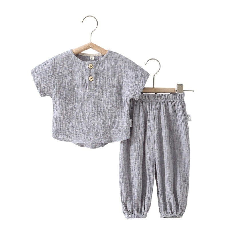 Baby short-sleeved romper suit cotton gauze breathable summer thin baby split out clothes two-piece summer clothes - Image 2