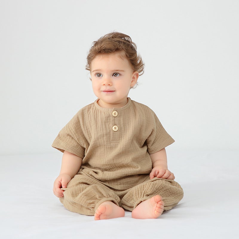 Baby short-sleeved romper suit cotton gauze breathable summer thin baby split out clothes two-piece summer clothes - Image 5