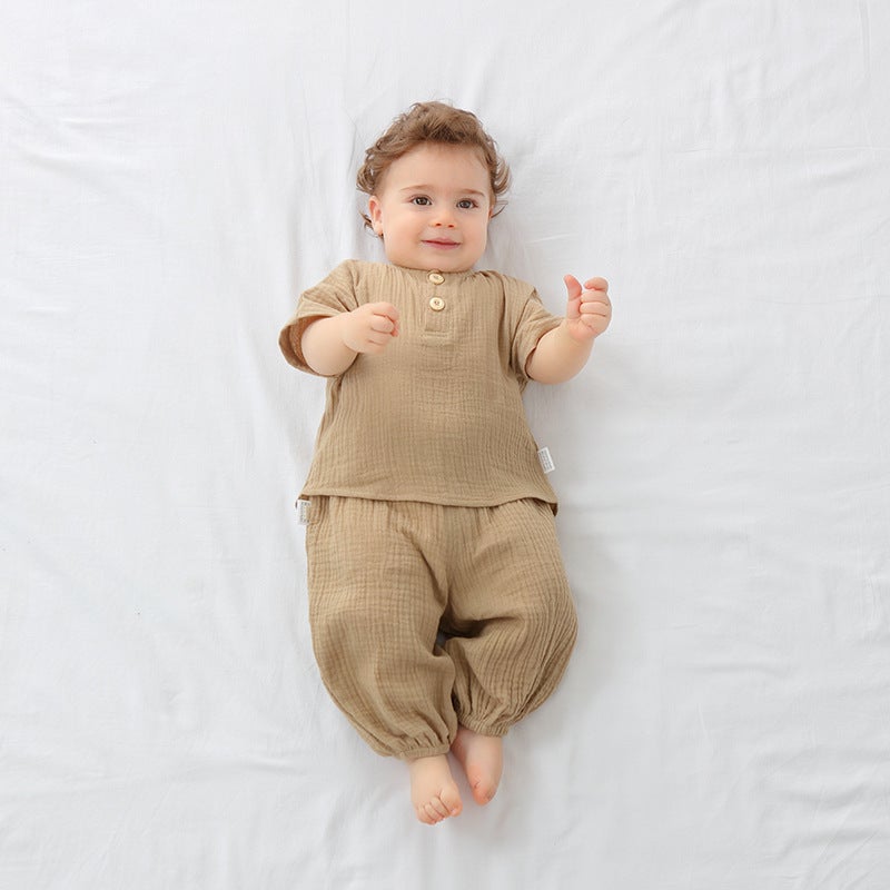 Baby short-sleeved romper suit cotton gauze breathable summer thin baby split out clothes two-piece summer clothes - Image 3