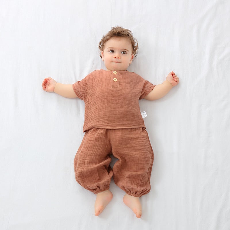 Baby short-sleeved romper suit cotton gauze breathable summer thin baby split out clothes two-piece summer clothes - Image 4
