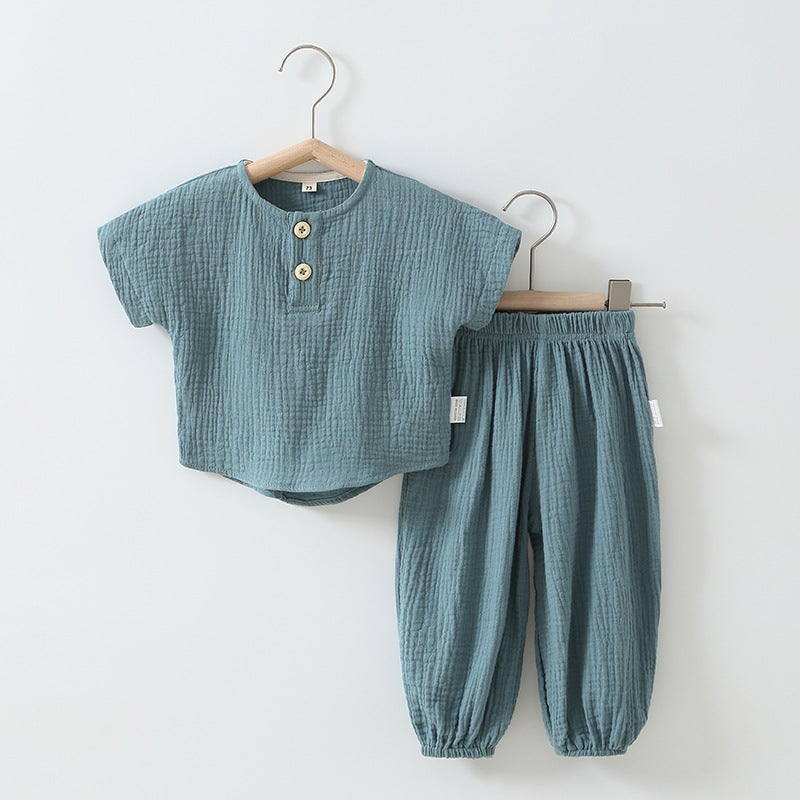 Baby short-sleeved romper suit cotton gauze breathable summer thin baby split out clothes two-piece summer clothes - Image 1