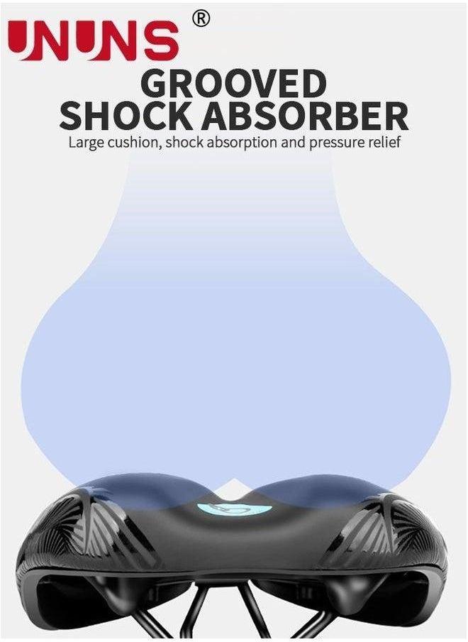 UNUNS Bike Seat,Gel Foam Padded Leather Bicycle Saddle,Wide Saddle Cushion For Women Men,Shock Absorbing Breathable MTB Mountain Road Exercise Bike,With Waterproof Cover  - Image 5