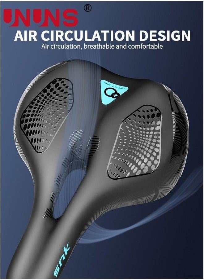 UNUNS Bike Seat,Gel Foam Padded Leather Bicycle Saddle,Wide Saddle Cushion For Women Men,Shock Absorbing Breathable MTB Mountain Road Exercise Bike,With Waterproof Cover  - Image 2