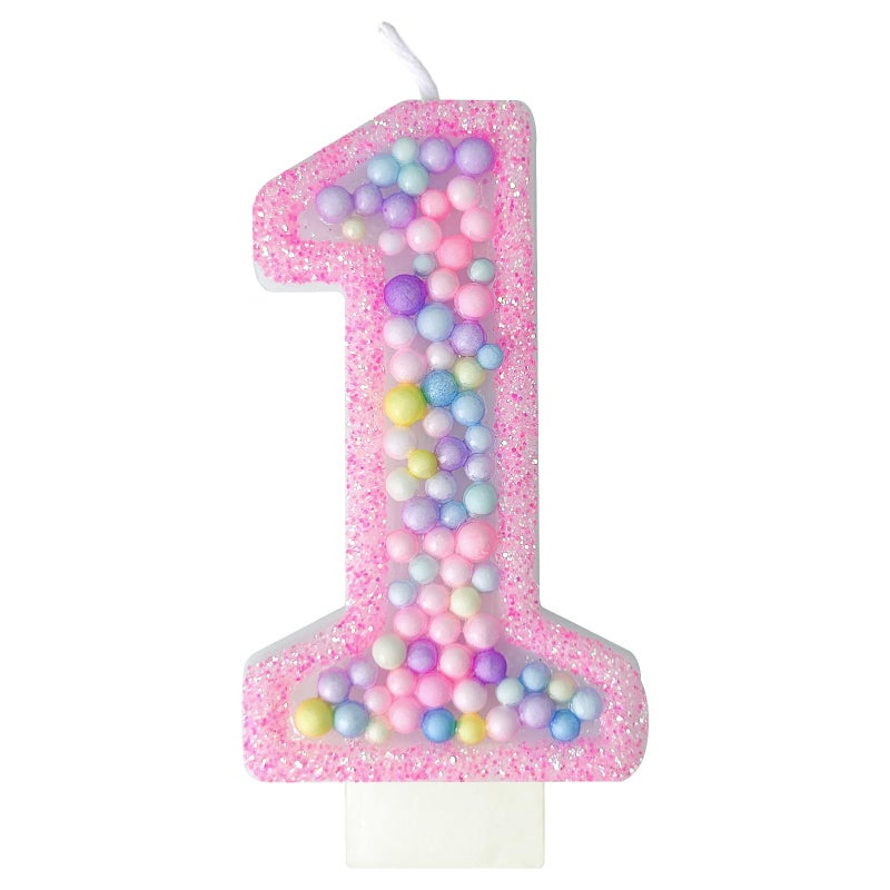 Zlongron Birthday Number Candles, handmade macaron 3D flash Number 1 Candle, suitable for girls and boys' birthdays, weddings, anniversaries, theme party cake decorations (1) - Image 1