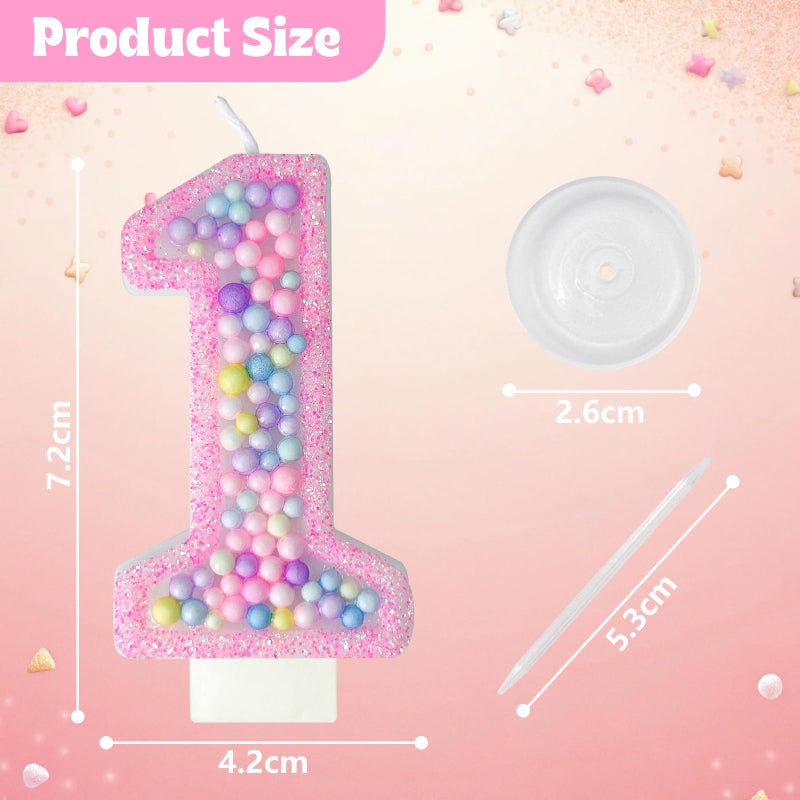 Zlongron Birthday Number Candles, handmade macaron 3D flash Number 1 Candle, suitable for girls and boys' birthdays, weddings, anniversaries, theme party cake decorations (1) - Image 2