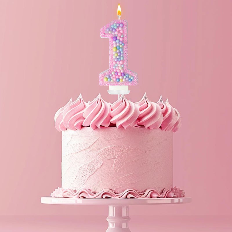 Zlongron Birthday Number Candles, handmade macaron 3D flash Number 1 Candle, suitable for girls and boys' birthdays, weddings, anniversaries, theme party cake decorations (1) - Image 3