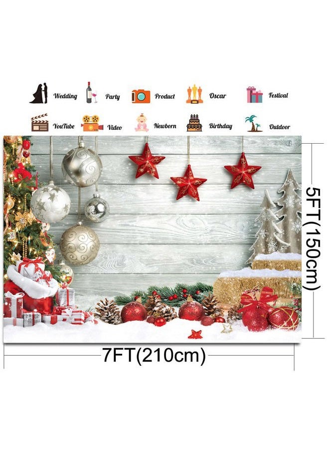 CHAIYA 7X5FT Christmas Backdrop White Wood Floor Photography Backdrop Winter Snow Christmas Balls Xmas Tree Gift Family Party Photo Background New Year Party Decoration Backdrops CY194 - Image 5