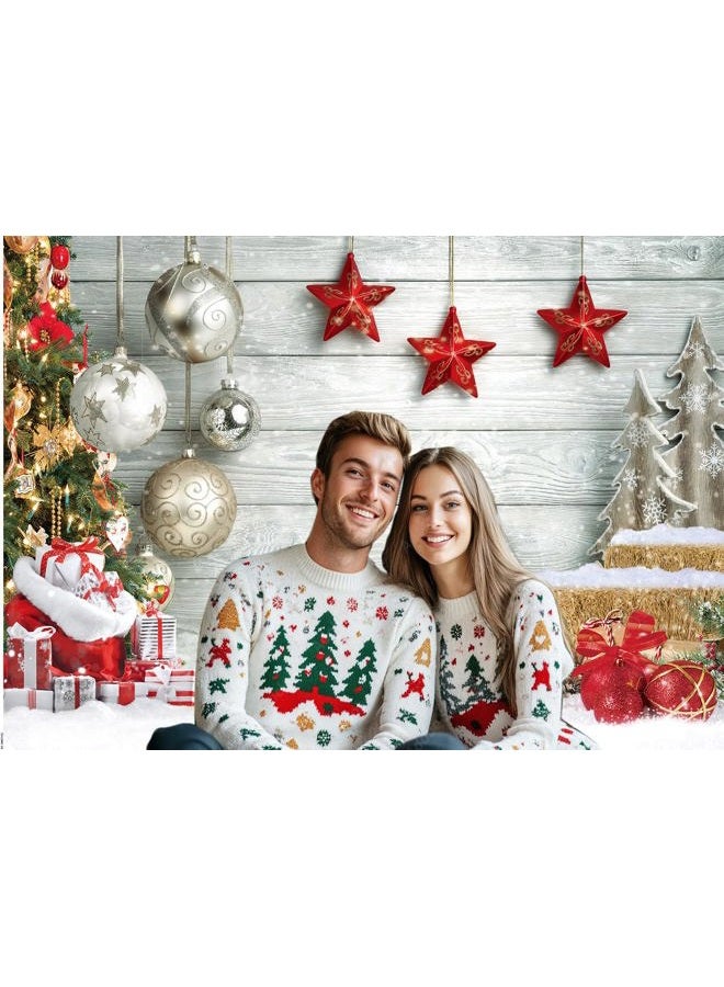 CHAIYA 7X5FT Christmas Backdrop White Wood Floor Photography Backdrop Winter Snow Christmas Balls Xmas Tree Gift Family Party Photo Background New Year Party Decoration Backdrops CY194 - Image 3