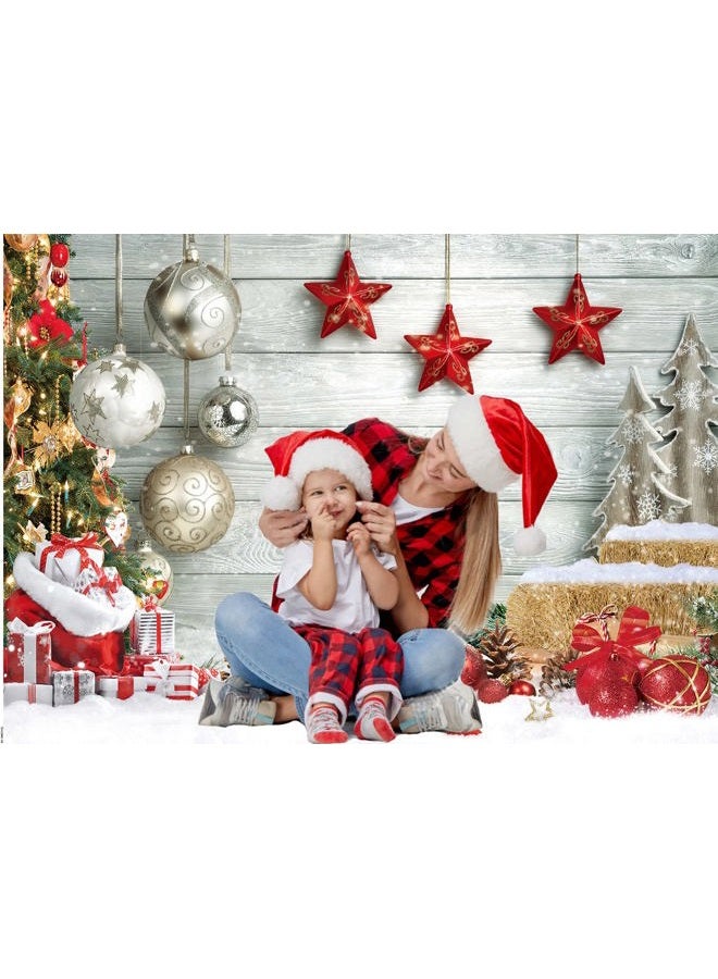 CHAIYA 7X5FT Christmas Backdrop White Wood Floor Photography Backdrop Winter Snow Christmas Balls Xmas Tree Gift Family Party Photo Background New Year Party Decoration Backdrops CY194 - Image 2