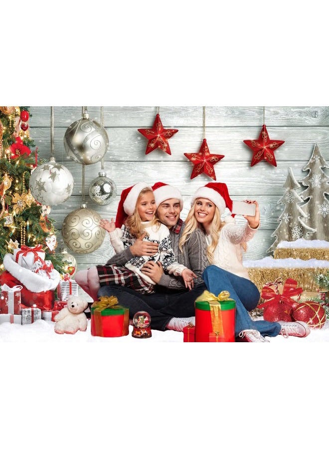 CHAIYA 7X5FT Christmas Backdrop White Wood Floor Photography Backdrop Winter Snow Christmas Balls Xmas Tree Gift Family Party Photo Background New Year Party Decoration Backdrops CY194 - Image 4