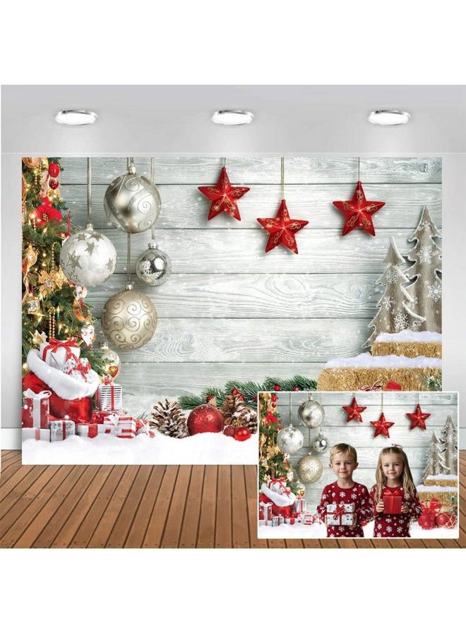 CHAIYA 7X5FT Christmas Backdrop White Wood Floor Photography Backdrop Winter Snow Christmas Balls Xmas Tree Gift Family Party Photo Background New Year Party Decoration Backdrops CY194 - Image 1