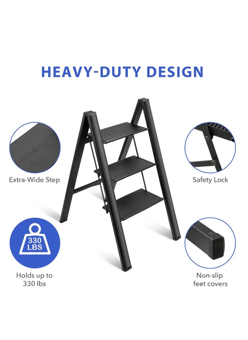 HEXAR - Multipurpose Step Ladder Folding Ladder with Anti-Slip Pedal Folding Step Stool Portable Lightweight Foldable Stepladder for Home Kitchen Library Office 150 KG Capacity (3 STEPS) - Image 1