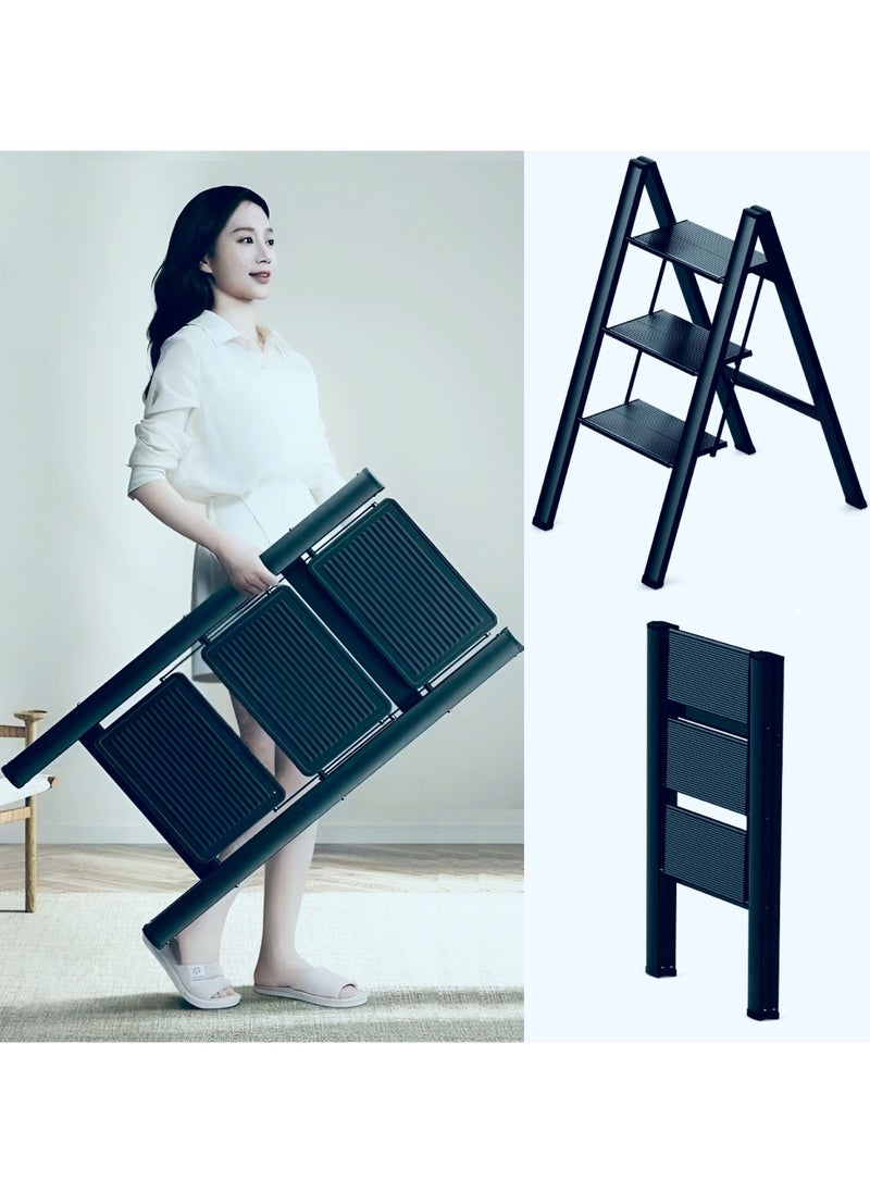 HEXAR - Multipurpose Step Ladder Folding Ladder with Anti-Slip Pedal Folding Step Stool Portable Lightweight Foldable Stepladder for Home Kitchen Library Office 150 KG Capacity (3 STEPS) - Image 1