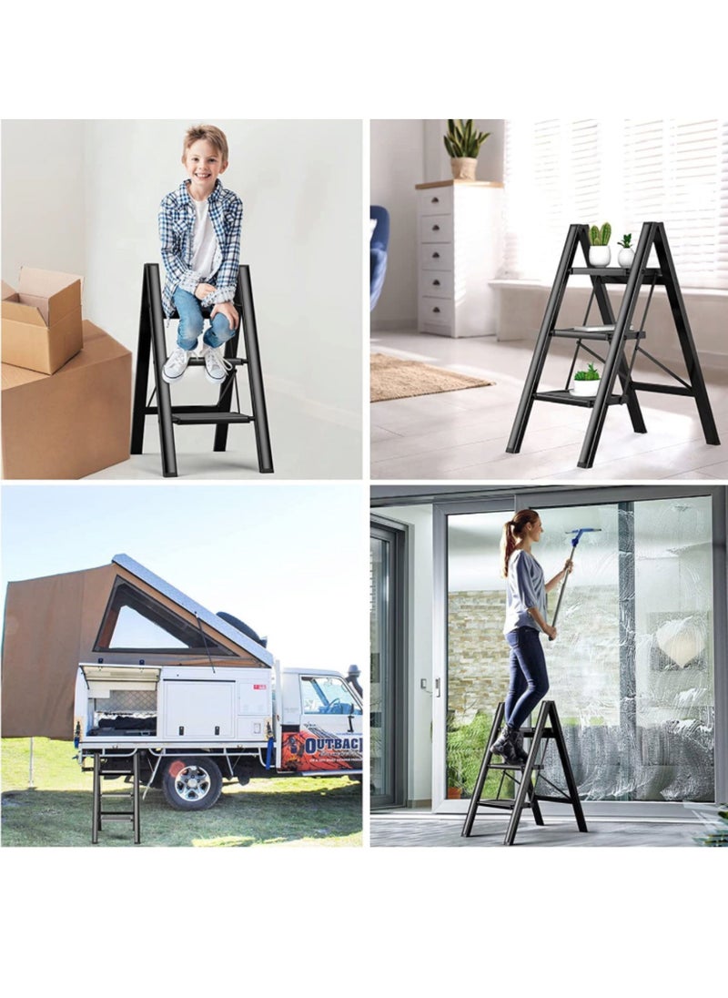 HEXAR - Multipurpose Step Ladder Folding Ladder with Anti-Slip Pedal Folding Step Stool Portable Lightweight Foldable Stepladder for Home Kitchen Library Office 150 KG Capacity (3 STEPS) - Image 1
