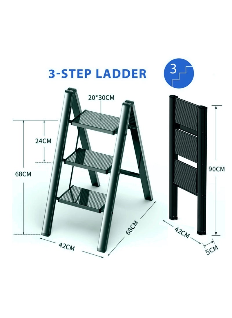HEXAR - Multipurpose Step Ladder Folding Ladder with Anti-Slip Pedal Folding Step Stool Portable Lightweight Foldable Stepladder for Home Kitchen Library Office 150 KG Capacity (3 STEPS) - Image 1
