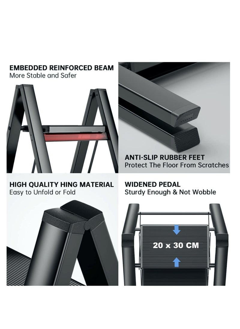 HEXAR - Multipurpose Step Ladder Folding Ladder with Anti-Slip Pedal Folding Step Stool Portable Lightweight Foldable Stepladder for Home Kitchen Library Office 150 KG Capacity (3 STEPS) - Image 1