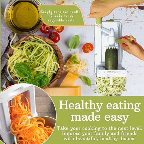 Brieftons 10-Blade Vegetable Spiralizer: Strongest-Heaviest Duty Spiral Slicer, Best Veggie Pasta Spaghetti Maker for Low Carb/Paleo/Gluten-Free, With Container, Lid, Blade Caddy, 4 Recipe Ebooks - Image 2