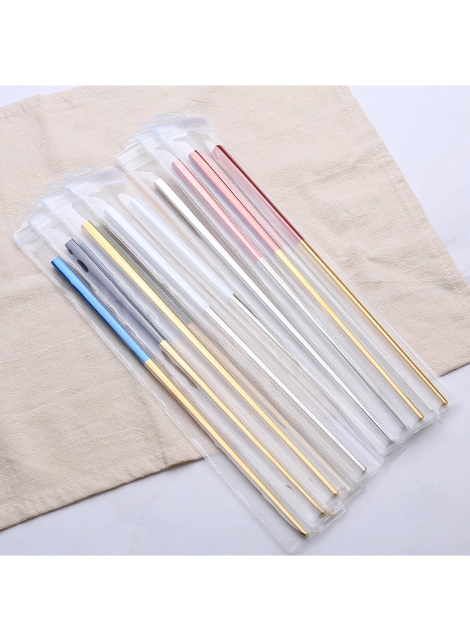 Q Household Chopsticks 304 Stainless Steel All-square Chopsticks Restaurant Hotel Lengthened Public Chopsticks Five Pair Of Titanium-plated Chopsticks-Color:Pink Gold Five Double Color Card  - Image 4