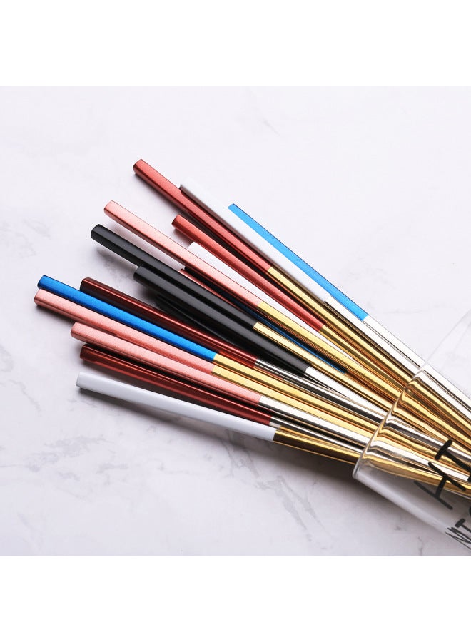 Q Household Chopsticks 304 Stainless Steel All-square Chopsticks Restaurant Hotel Lengthened Public Chopsticks Five Pair Of Titanium-plated Chopsticks-Color:Pink Gold Five Double Color Card  - Image 3