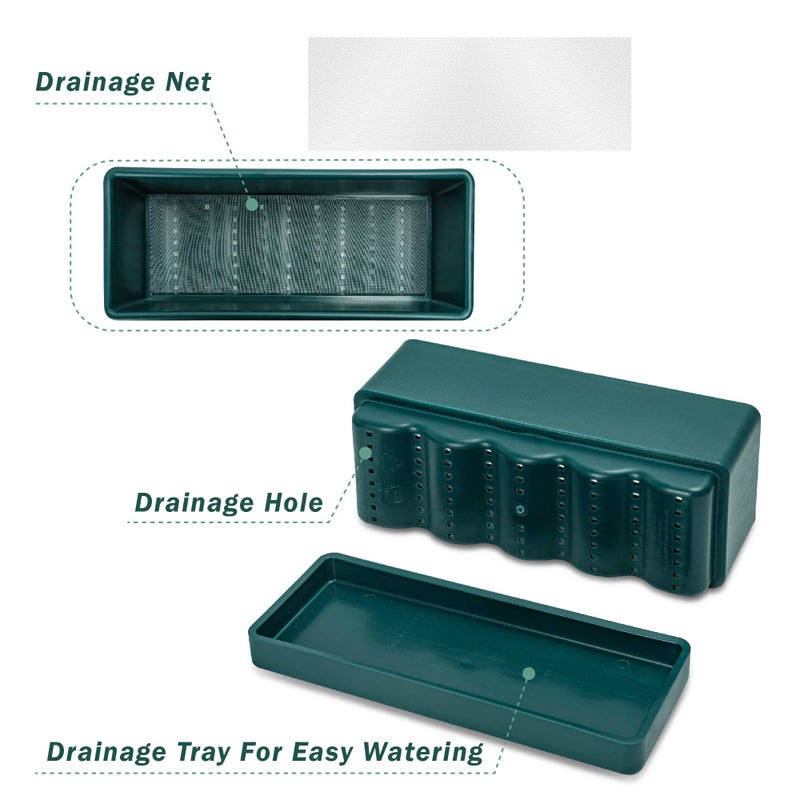 D'vine Dev 12 Inch Window Box Planter, Rectangle Plastic Herb Planter with Drainage Holes and Saucer, Indoor Succulent Cactus Vegetable Pot for Windowsill, Garden Balcony, Green, Set of 1, 76-X-C-1 - Image 4