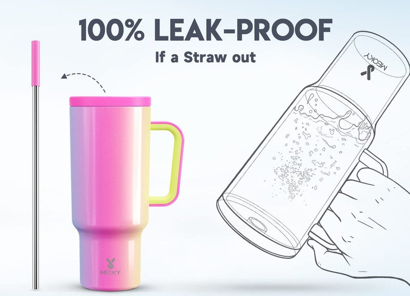 Meoky 40oz Tumbler with Handle, Leak-proof Lid and Straw, Insulated Coffee Mug Stainless Steel Travel Mug, Keeps Cold for 34 Hours or Hot for 10 Hours (Carnival) - Image 3
