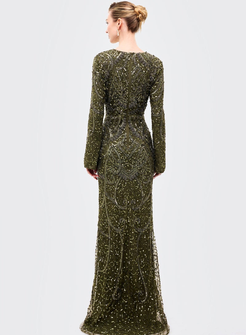 BEAUUT Embellished V Neck Sequin Maxi Dress - Image 2