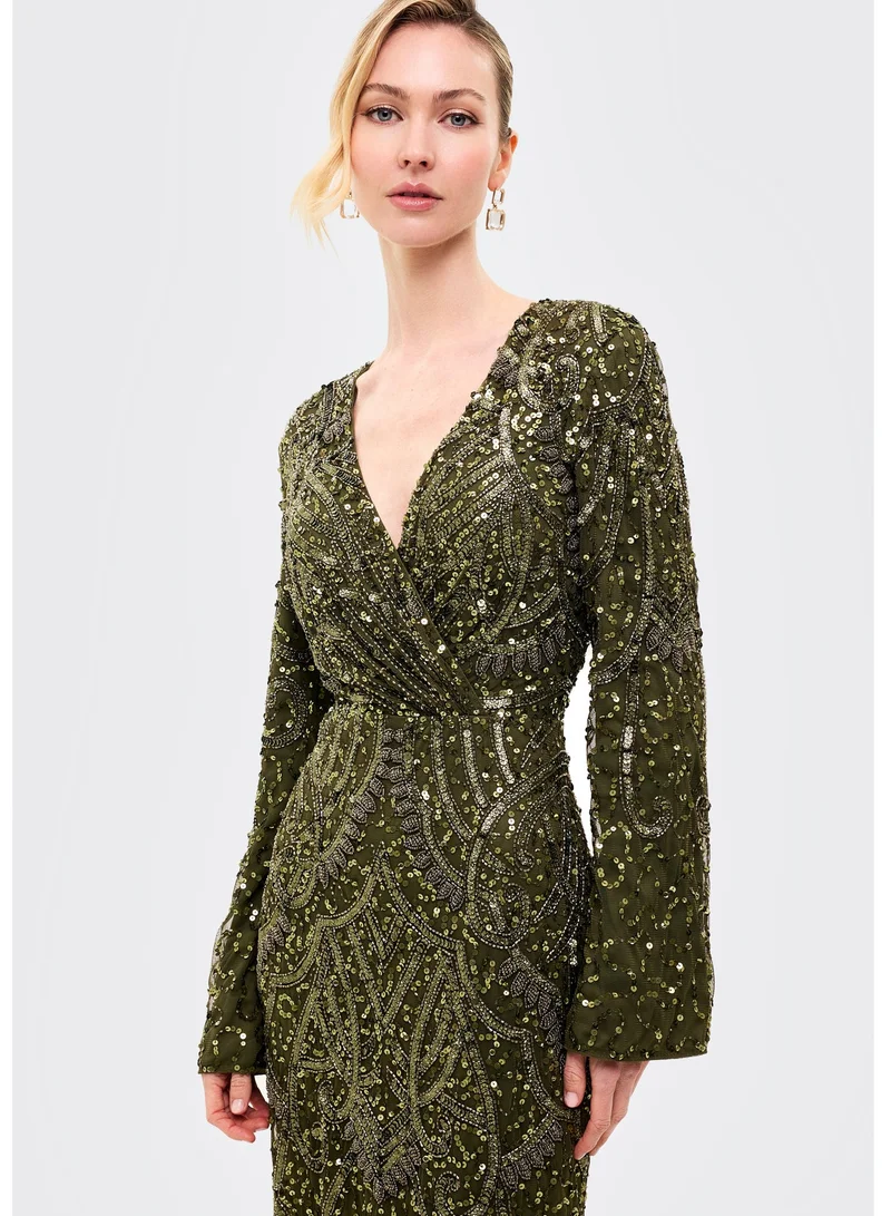 BEAUUT  Embellished V Neck Sequin Maxi Dress for Women | Best Price UAE