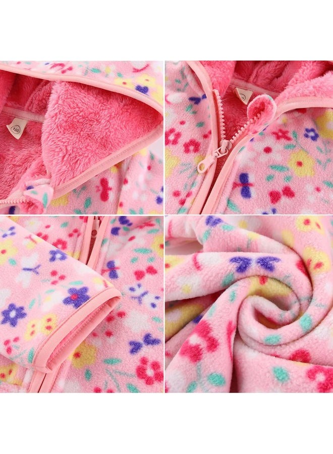 Feidoog Toddler Polar Fleece Jacket Hooded Baby Boys Girls Autumn Winter Long Sleeve Thick Warm Outerwear,Pink,3-4T - Image 2