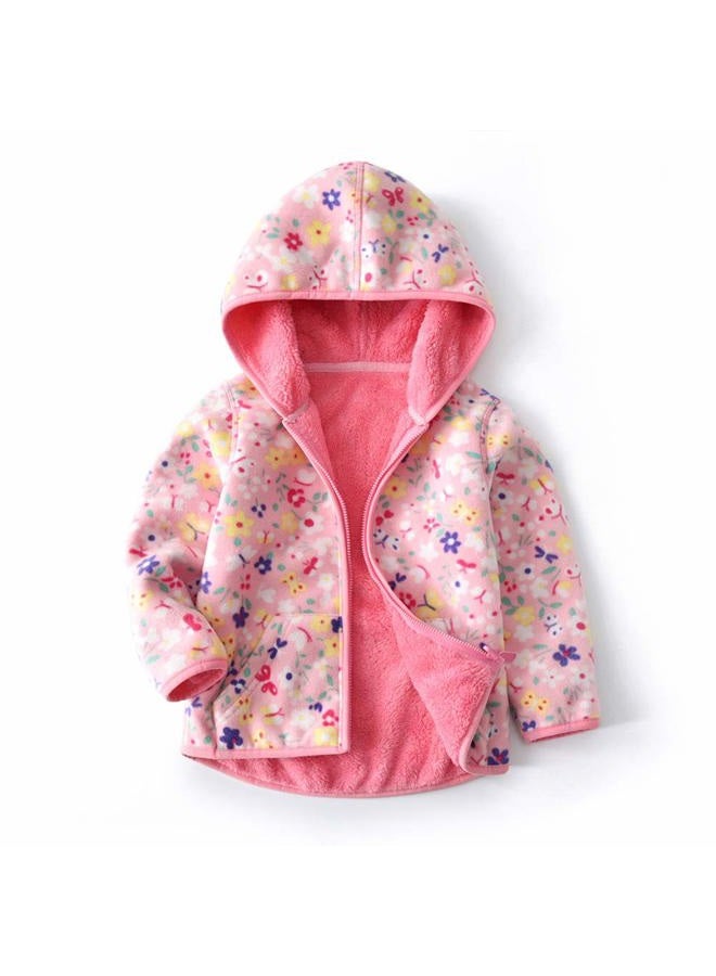 Feidoog Toddler Polar Fleece Jacket Hooded Baby Boys Girls Autumn Winter Long Sleeve Thick Warm Outerwear,Pink,3-4T - Image 1