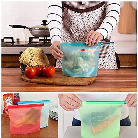 SHIELD PLUS Airtight Reusable Silicone Food Storage Bag Seal Leakproof Freezer Bag1000ml PACK OF 3  - Image 5