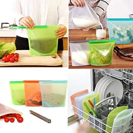 SHIELD PLUS Airtight Reusable Silicone Food Storage Bag Seal Leakproof Freezer Bag1000ml PACK OF 3  - Image 2
