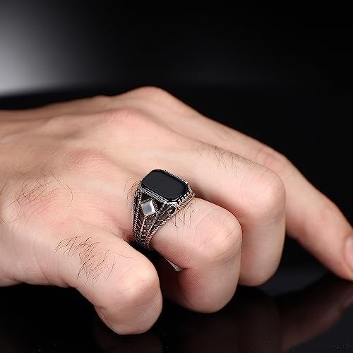 KsrModa Genuine Black Onyx Stone Mens Silver Ring 925 Sterling Silver Signet Ring for Men Sterling Silver Pinky Ring Gift for Men Gift for Dad (11) - Image 2