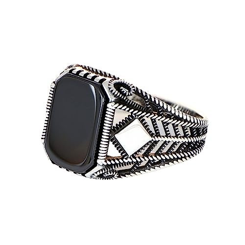 KsrModa Genuine Black Onyx Stone Mens Silver Ring 925 Sterling Silver Signet Ring for Men Sterling Silver Pinky Ring Gift for Men Gift for Dad (11) - Image 4