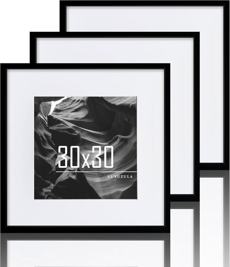 مجموعة من 3 أطر صور VUVUZULA، مقاس A2، خشب أبيض، مقاس 30 × 30 سم، إطار مصنوع من MDF، مناسب للشهادات - Image 1