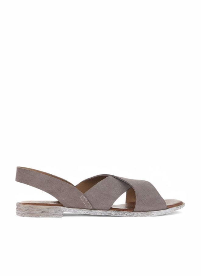 BUENO Women's Taupe Suede Criss-Cross Slingback Sandals – Flat Sole with Distressed White Finish - Image 1